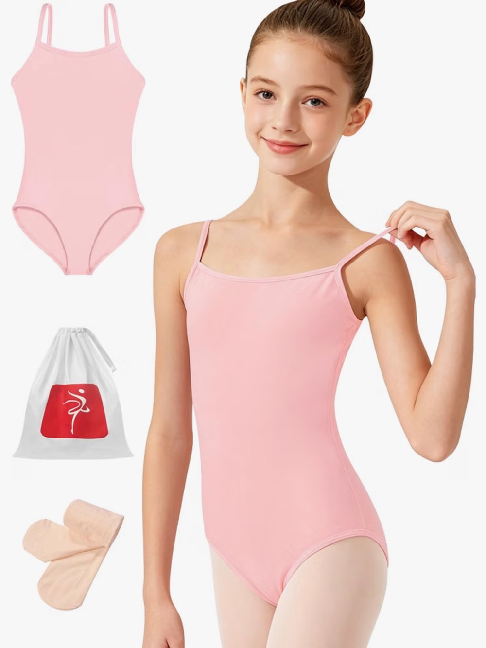 Girls' Pink Dance Leotard with tights and bag NWOT never worn! Size 6Y(4-6 years
